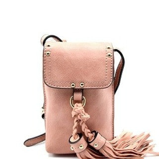 Braided Tassel Accent Crossbody purse (blush)
