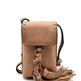 Braided Tassel Accent Crossbody purse (Tan)