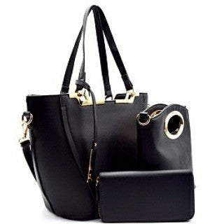 Bucket Satchel Purse with clutch and wallet (black)