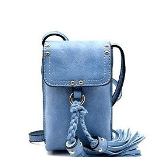 Braided Tassel Accent Crossbody purse (blue)