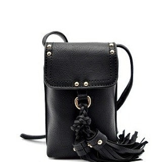 Braided Tassel Accent Crossbody purse (black)